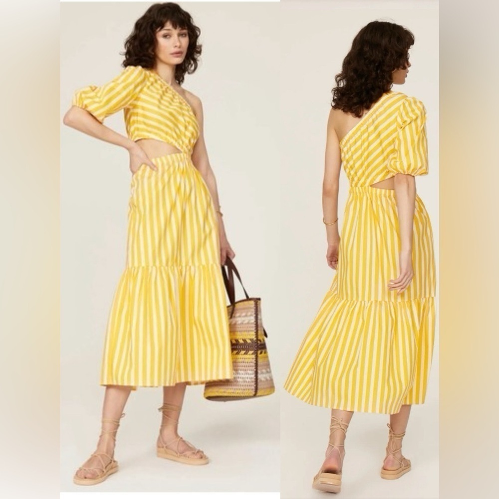 GORGEOUS RACHEL ROY ASYMMETRICAL, 1 SHOULDER, YELLOW/WHITE STRIPE. SHOW STOPPER